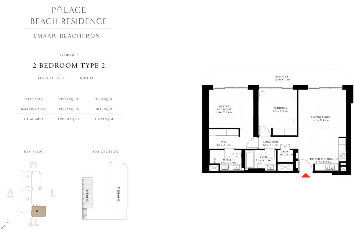 2 Bedroom, Type 2, Level 1,5-6, Unit 1